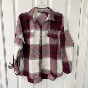 Shein plaid flannel shacket shirt jacket red small women’s
